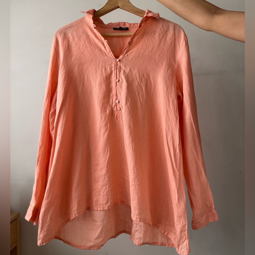 Eileen Fisher Peach/Pink Lightweight Linen Tunic Blouse